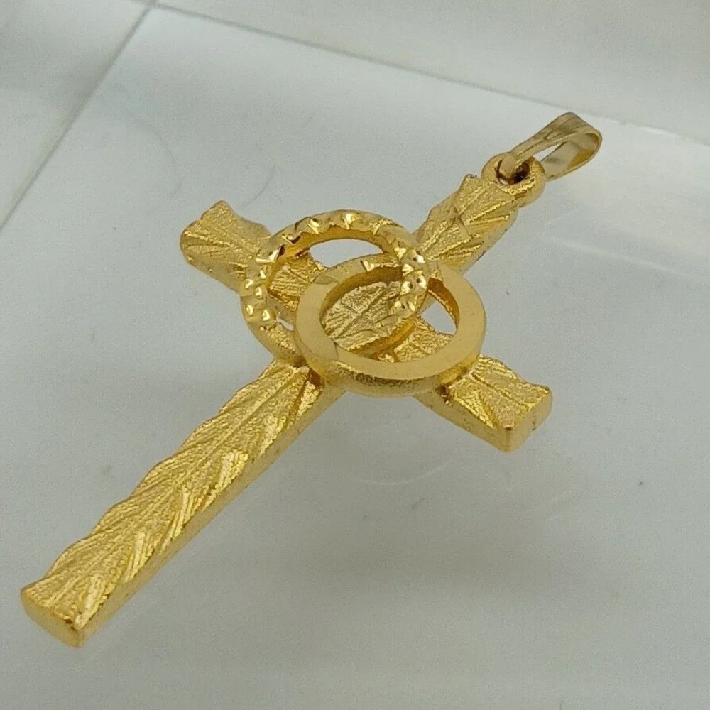 Karatbond Vintage Y2K Gold Textured Cross Pendant Interlocking Wedding Rings USA